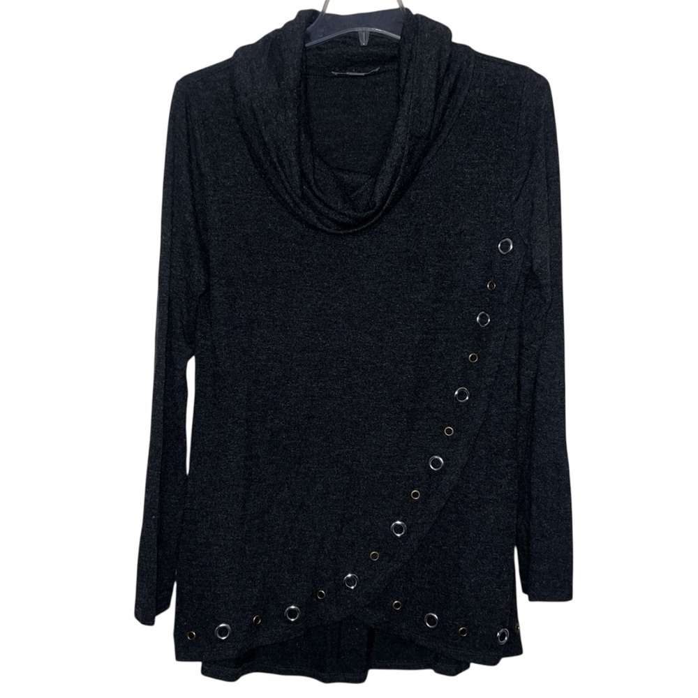 Belldini Charcoal Gray Cowl Neck Sweater with Grommets Size Medium